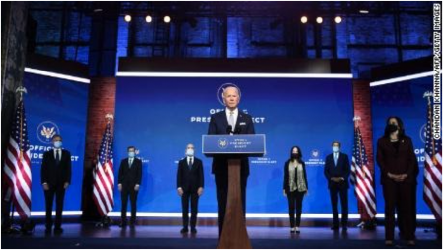 President elect Joe Biden making an announcement to the American people from the Office of the Presidential elect (CNN).