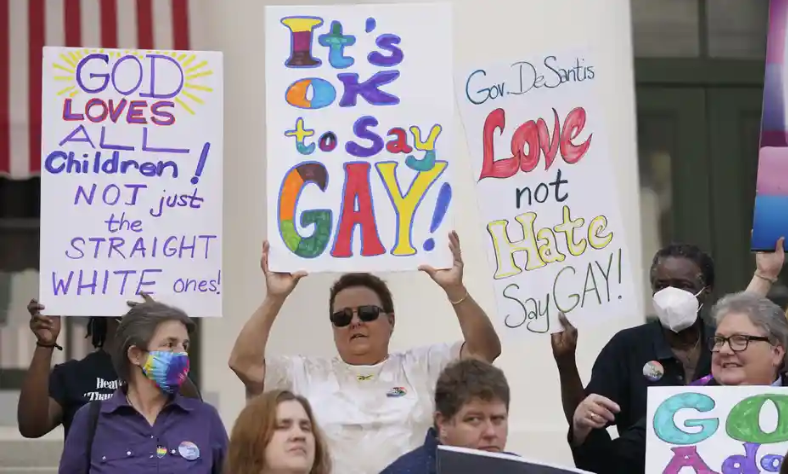 Protesters protesting the “Don’t Say Gay” Bill.