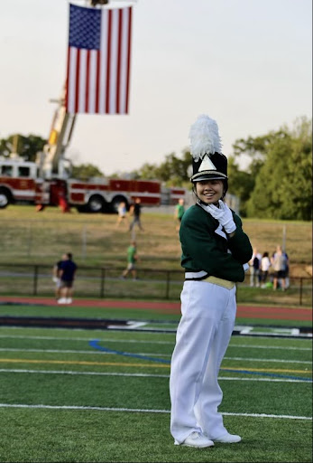 Drum Major Clara Bennett-Jones on the field