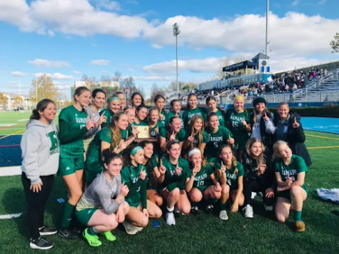 The Ramapo Girls Soccer Team celebrating their state championship victory.