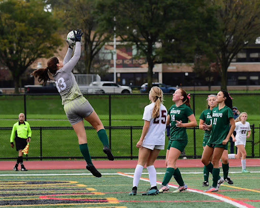 Maddie playing goalie for the Ramapo Girl’s Soccer Team 