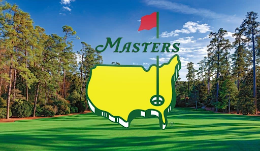 From WMBFNews.com: The Masters logo with the Augusta National Golf Course in the background 
