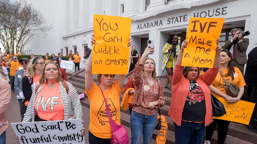Protesters rally in support of in vitro fertilization legislation at the Alabama State House in Montgomery last month. 
