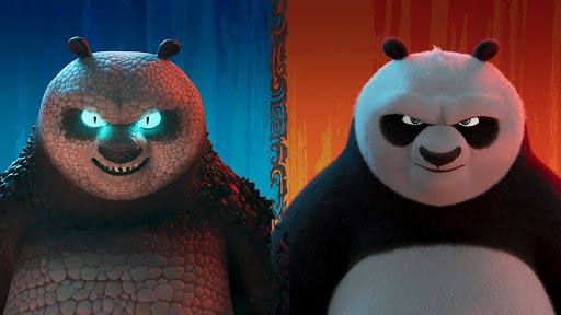 Po going against the new supervillain, “The Chameleon,” in the new Kung Fu Panda 4 movie 
