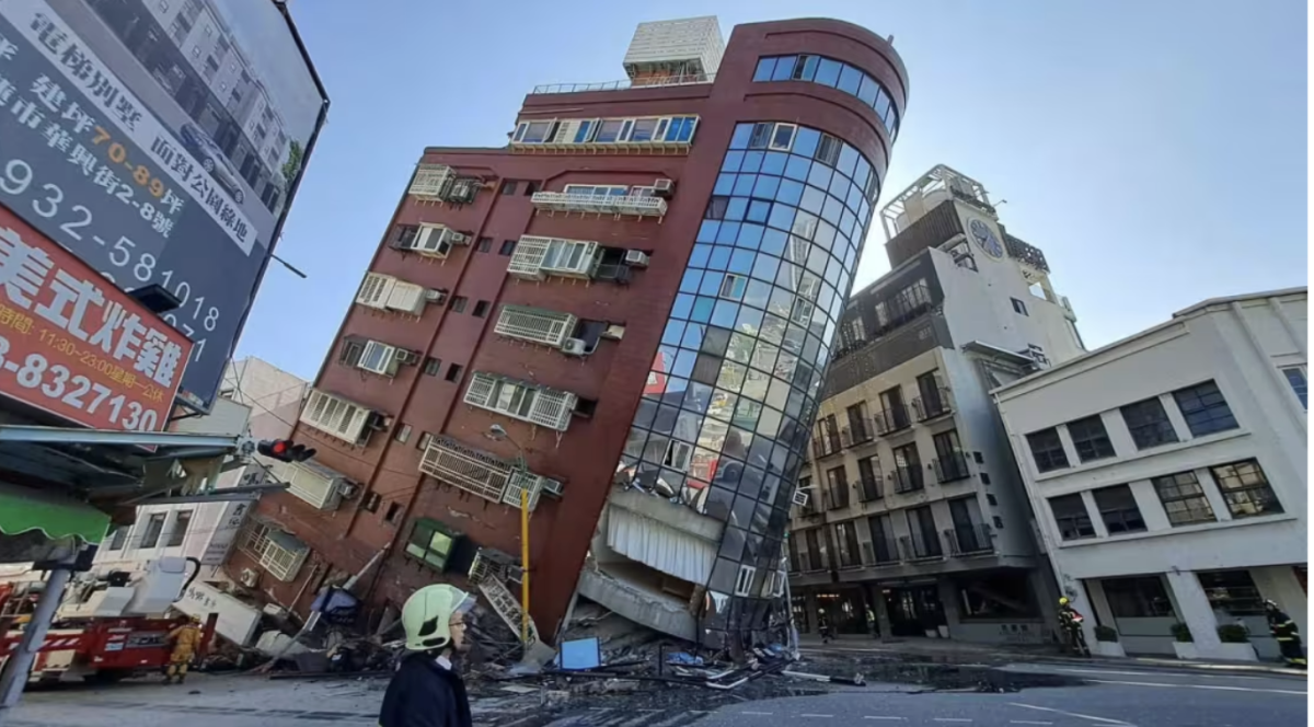 A building partially collapsed in Taiwan following a 7.4 magnitude earthquake.