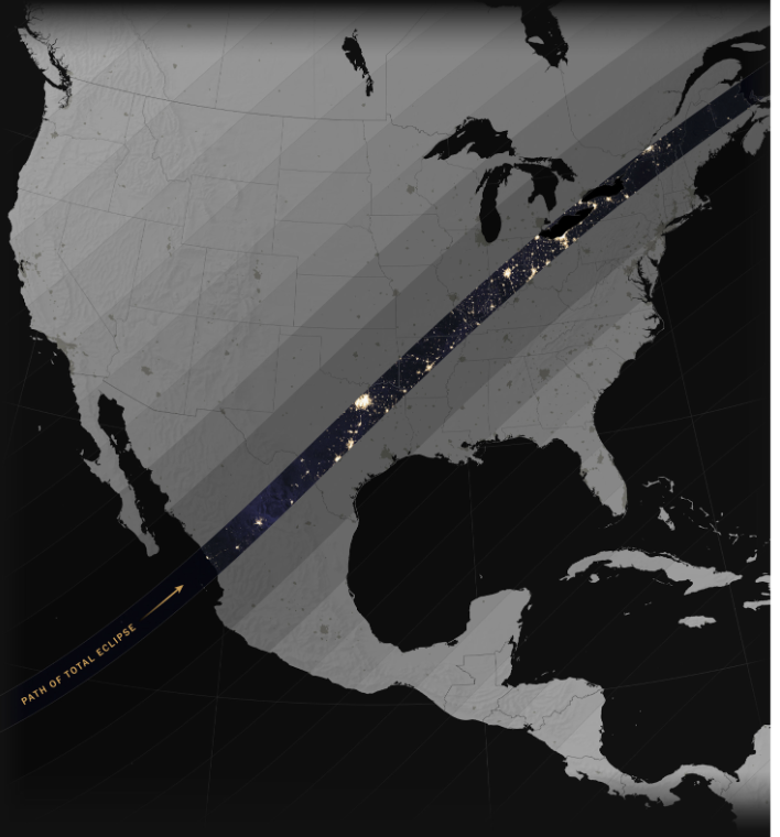 Path of totality in the United States during the 2024 solar eclipse 
