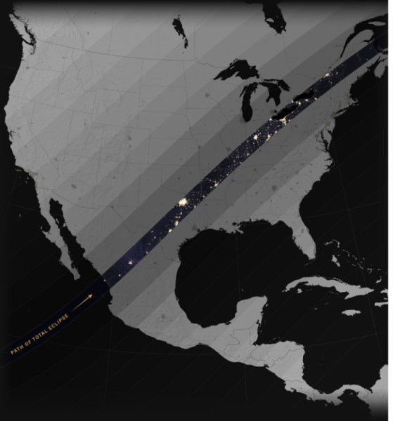 Path of totality in the United States during the 2024 solar eclipse
(New York Times)