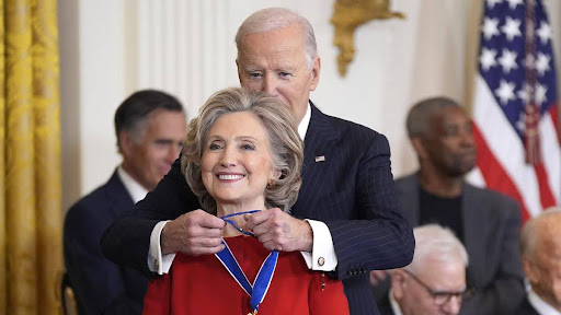 President Biden awarded Hillary Clinton, along with 18 other notable activists,  with the Medal of Freedom (ABC).
