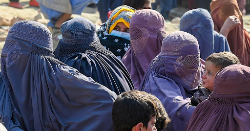 Afghanistan women, wearing burqas and face coverings, as mandated by the Taliban (Gallup)
